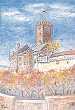 Wartburg im Herbst, Aquarell von Dr. O. Dumler, Eisenach